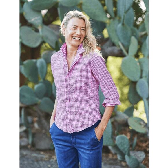 Frank & Eileen Tops - Frank & Eileen Barry Multi Pink Check Signature Crinkle Top Women's Size XS